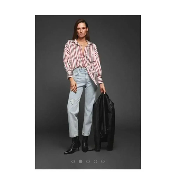 Anine Bing Mia Silk Striped Buttoned Cuffs  Blouse - Picture 1 of 11